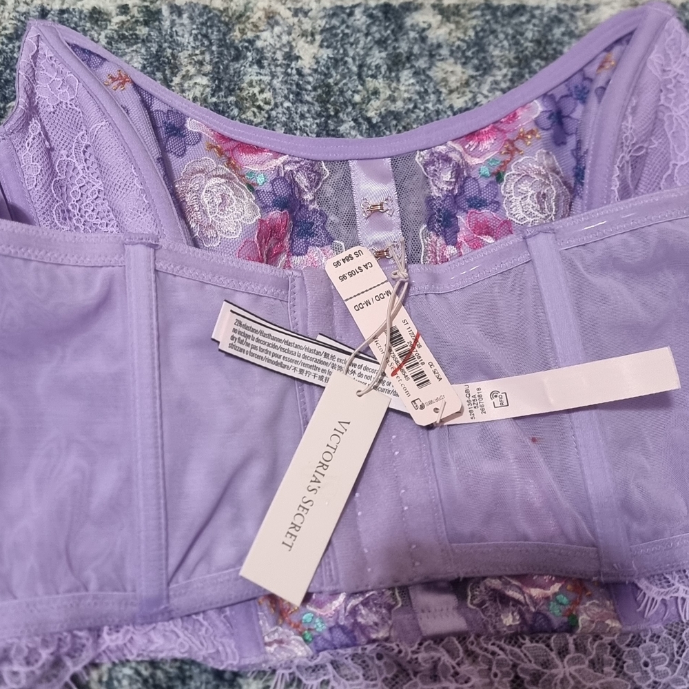 Victoria's Secret Purple and Pink Floral Lace Cropped Corset Top (MSRP-$85) - Picture 9 of 9